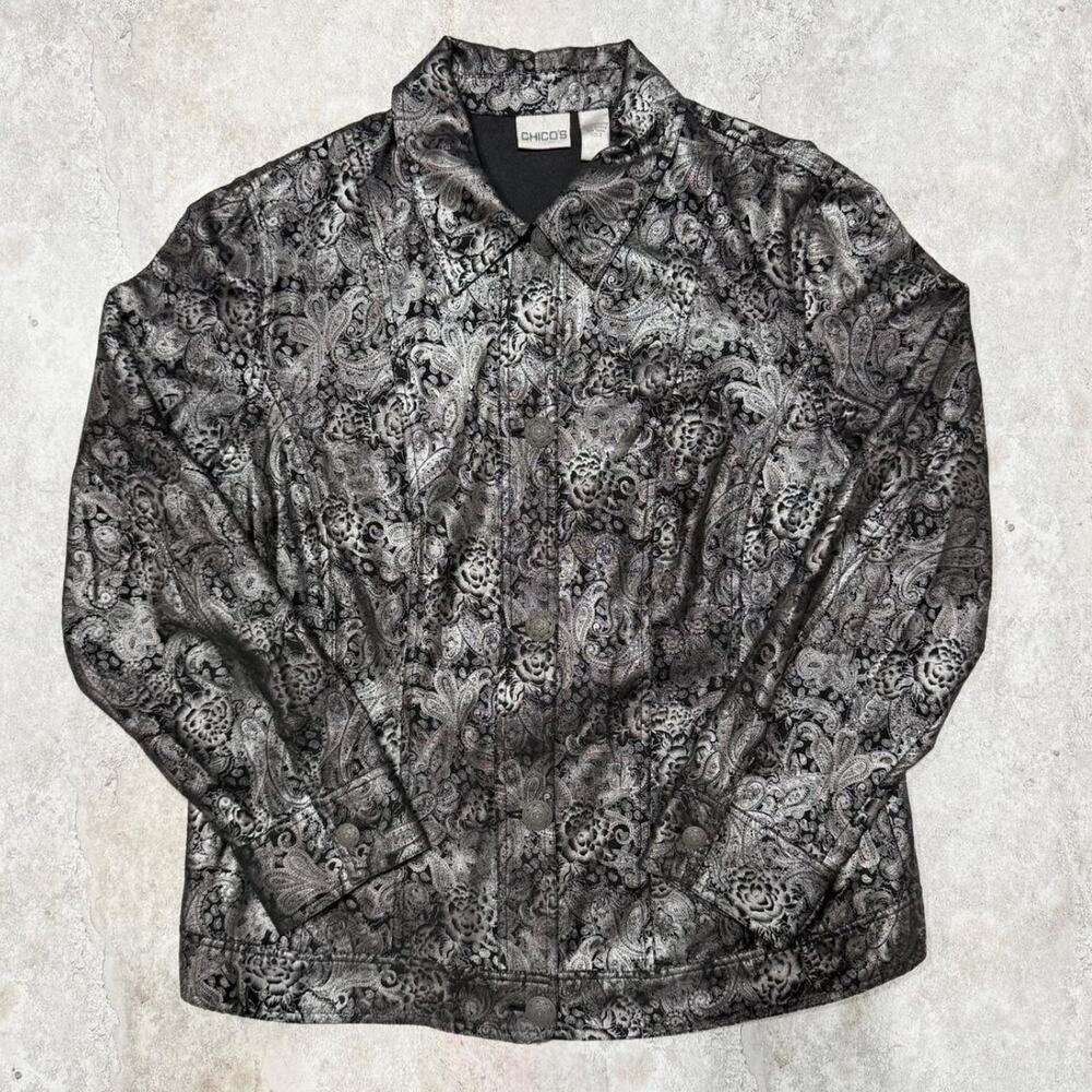 Chicos Womens Metallic Paisley Jacket in XL